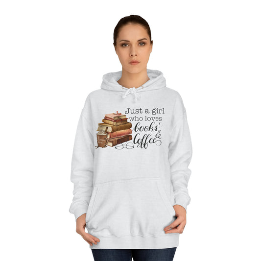 Unisex College Hoodie Books and Coffee